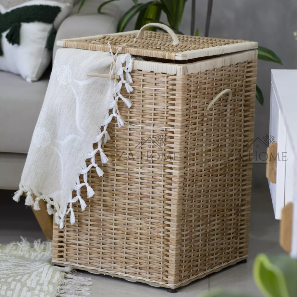 Panier a linge en rotin avec couvercle