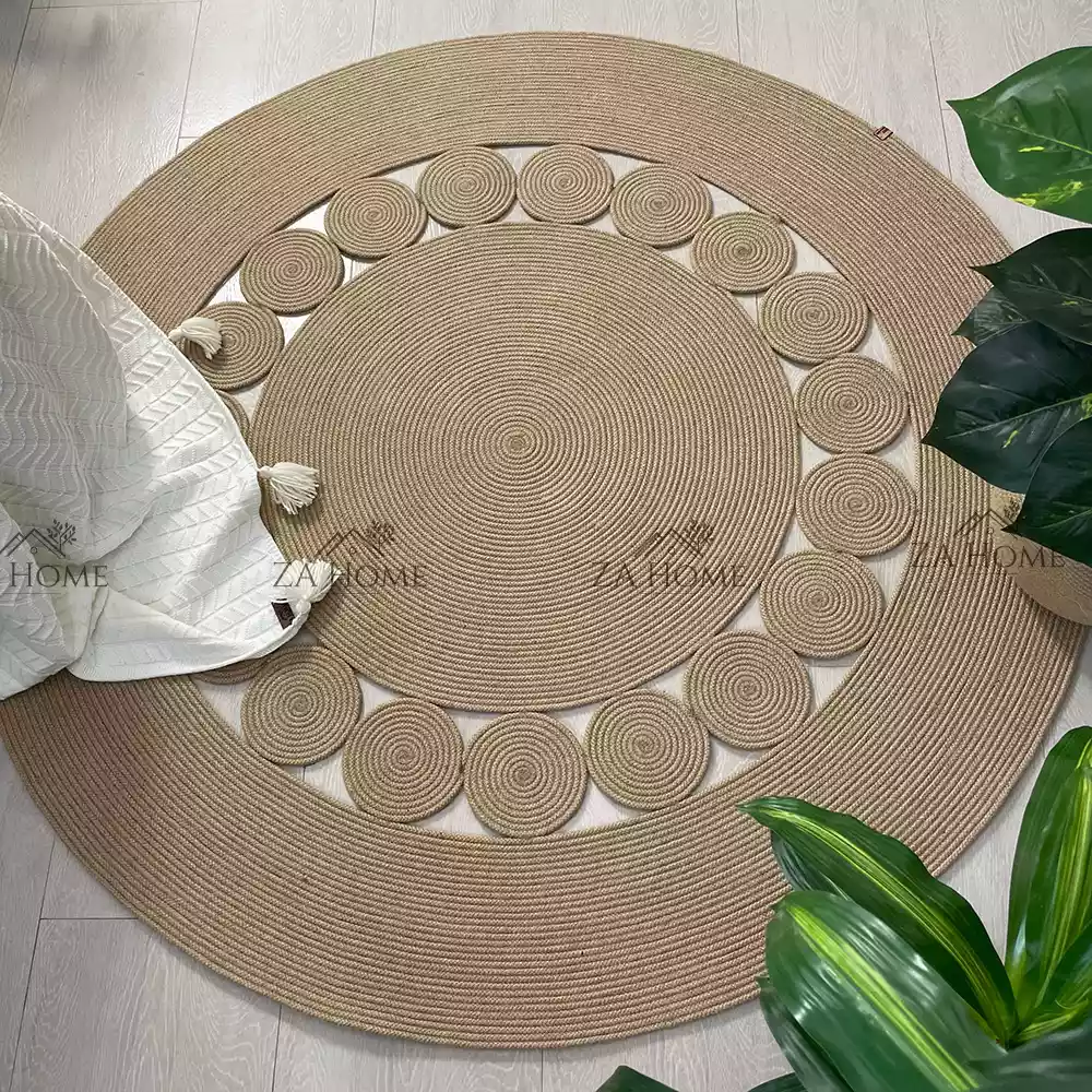 Tapis rond jute tressé boho style