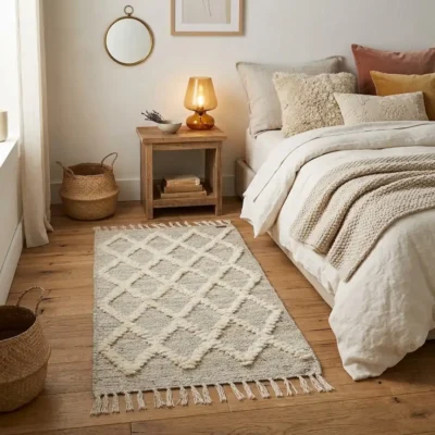 Descente de lit artisanale en laine faite main Tunisie 65x130 cm